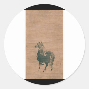 Gemälde von Miyamoto Musashi um das 16. Jahrhunder Runder Aufkleber