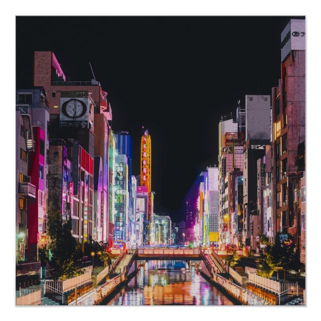 Gemälde von Osaka bei Nacht  Poster (Vorderseite)