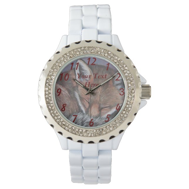 Gemälde von Rotfuchs schlafender Wildtiere Armbanduhr (Vorderseite)