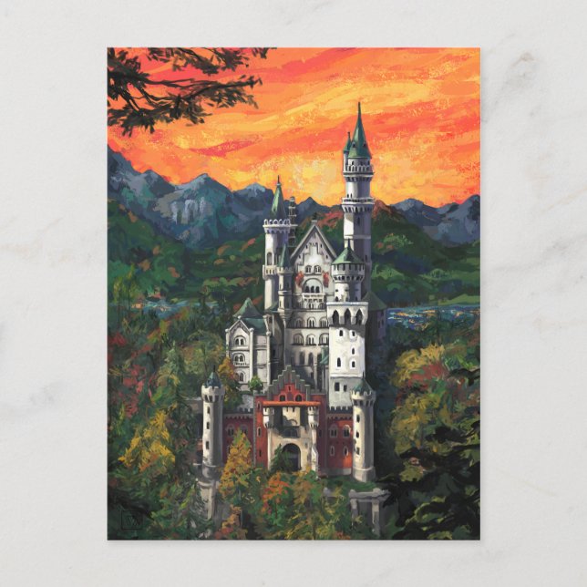 Gemälde von Schloss Neuschwanstein Postkarte (Vorderseite)