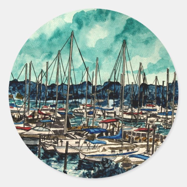 Gemälde von Segelschiffen Runder Aufkleber (Vorderseite)