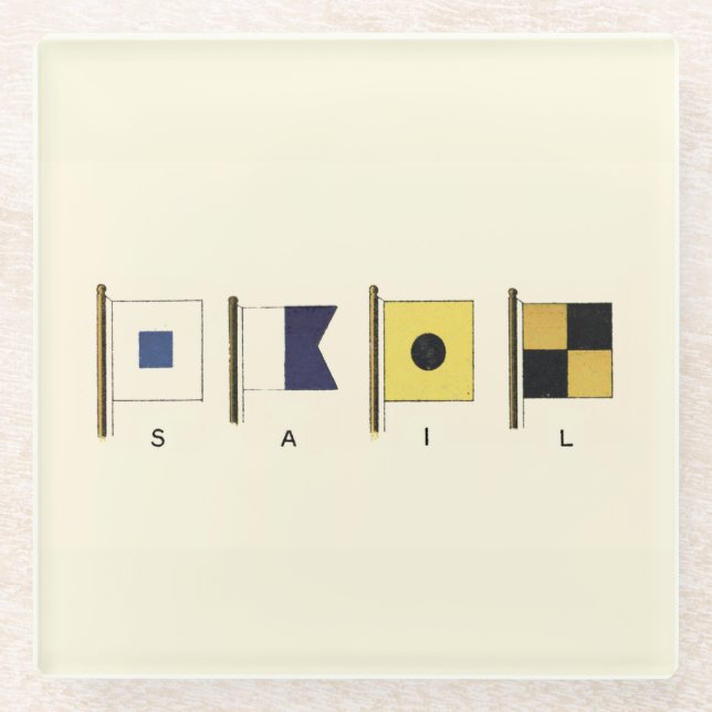 Gemälde von vier Flaggen mit Segeltuch, unter der  Glasuntersetzer (Vorderseite)