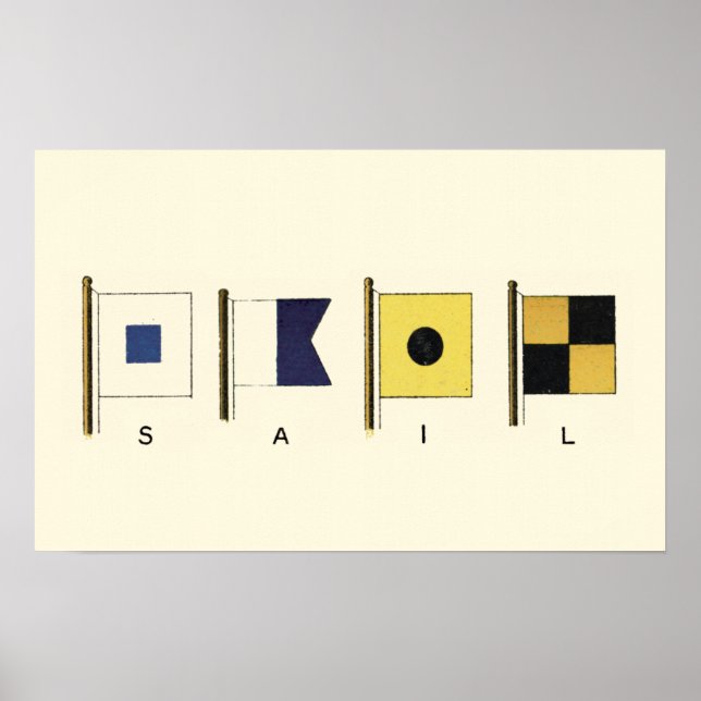 Gemälde von vier Flaggen mit Segeltuch, unter der  Poster (Vorne)