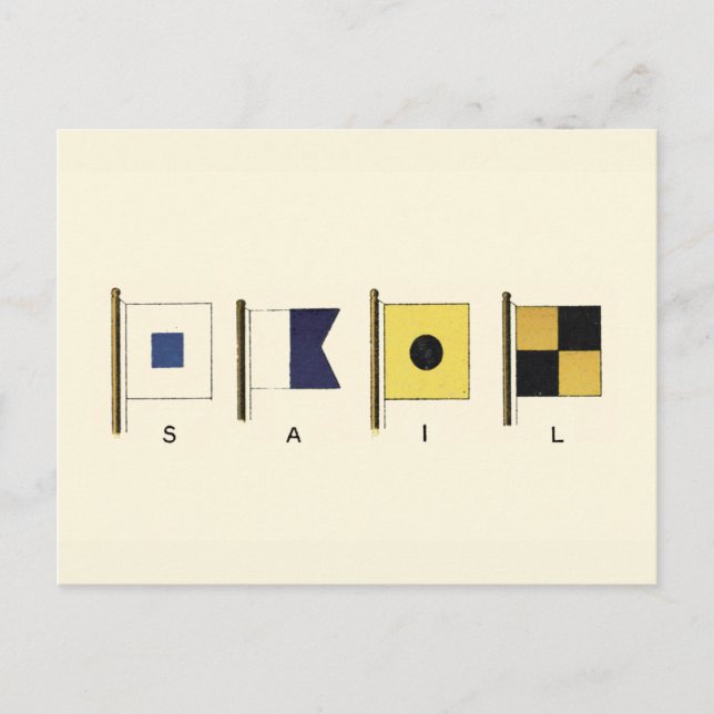 Gemälde von vier Flaggen mit Segeltuch, unter der  Postkarte (Vorderseite)