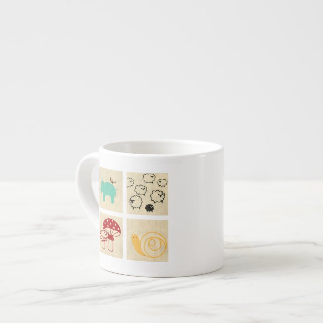 Gemälde von vier Kinderholzblöcken Espressotasse (Vorderseite Links)