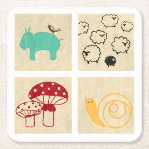 Gemälde von vier Kinderholzblöcken Rechteckiger Pappuntersetzer