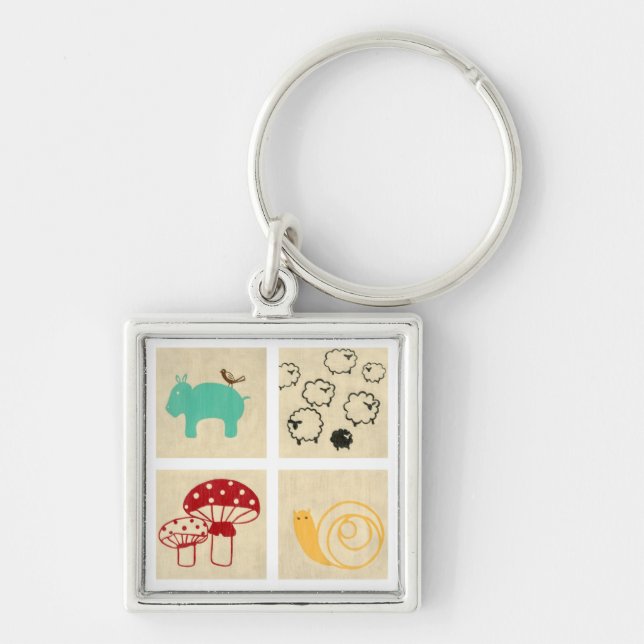 Gemälde von vier Kinderholzblöcken Schlüsselanhänger (Vorne)