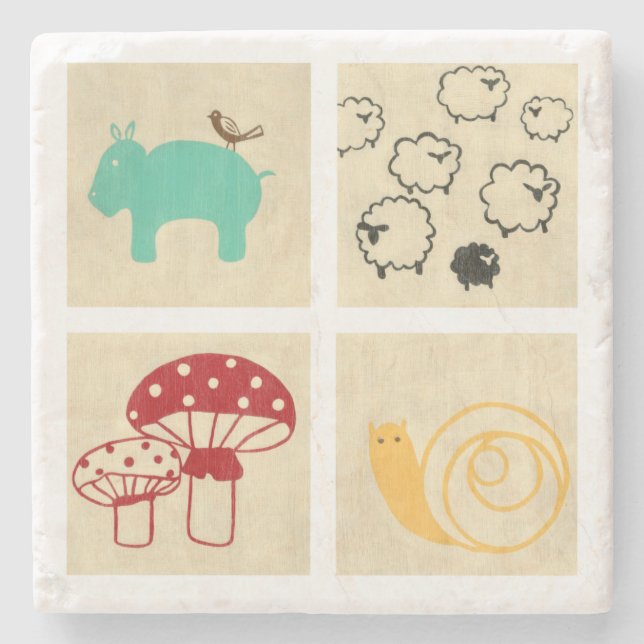 Gemälde von vier Kinderholzblöcken Steinuntersetzer (Vorderseite)