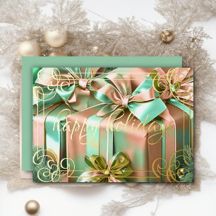 Gemälde von Weihnachtsgeschenken Mintgrün Pfirsich Folien Feiertagskarte
