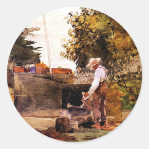 Gemälde von Winslow Homer am Brunnen Runder Aufkleber