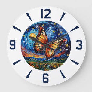Gemäldete Butterfly Starry Night Sky Elegante Frau Große Wanduhr