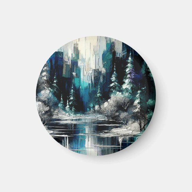 Gemäldete City Winter Szene 1006 Magnet (Vorne)