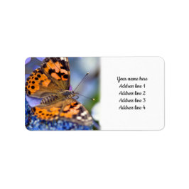 Gemäldete Lady Butterfly auf einem Blue Hydrangea Adressaufkleber