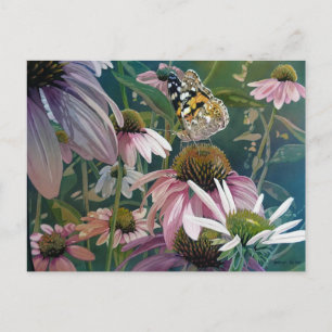 Gemäldete Lady Butterfly Coneflowers Wasserfarben  Postkarte