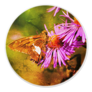 Gemäldete Lady Butterfly Wild Aster Blume Abstrakt Keramikknauf