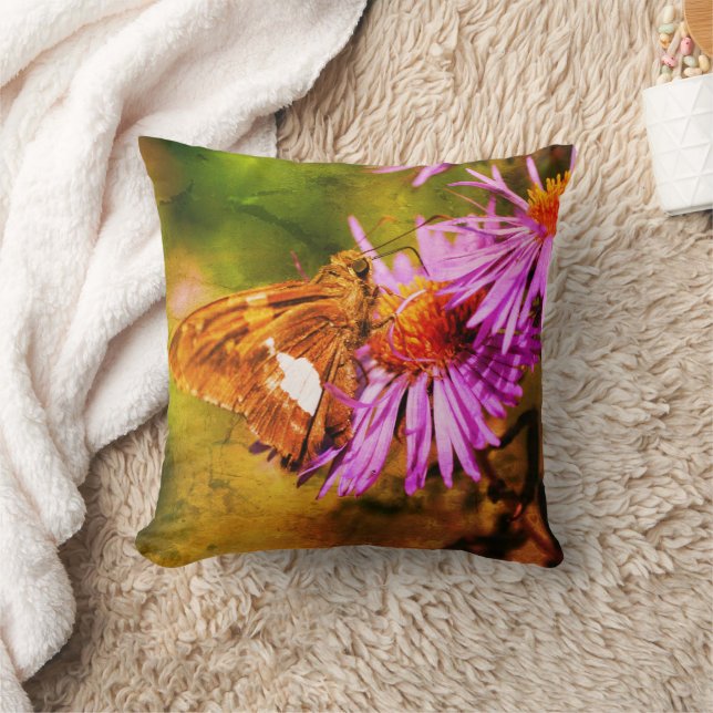 Gemäldete Lady Butterfly Wild Aster Blume Abstrakt Kissen (Decke)