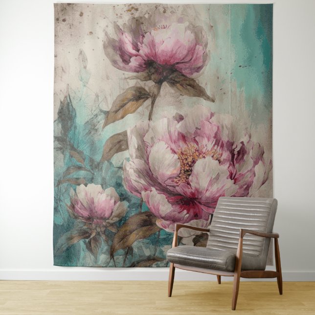 Gemäldete Peonies - Tapisserie Wandteppich (Beispiel)