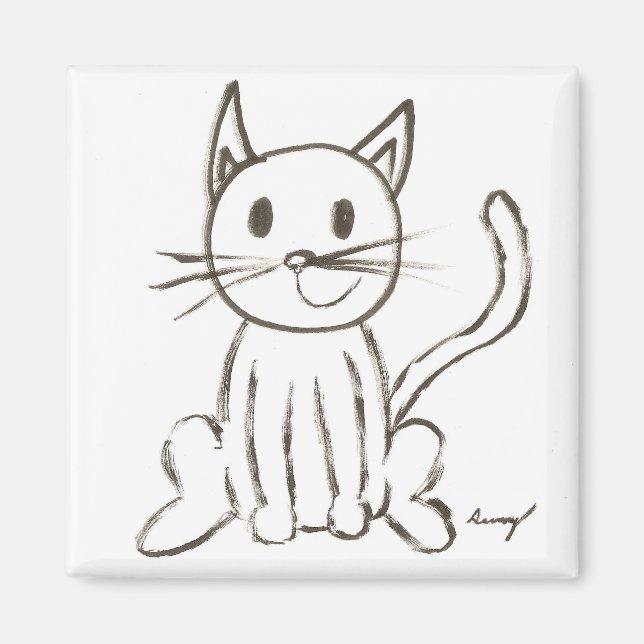 Gemäldetes Kitty Square Magnet (Vorne)
