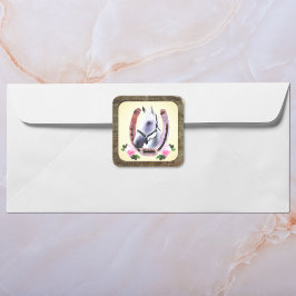 Gemäldetes Pferd in Imitaten Lederrahmen Quadratischer Aufkleber