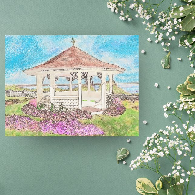 Gemäldetes weißes Gazebo in Cape Cod Postkarte (Von Creator hochgeladen)