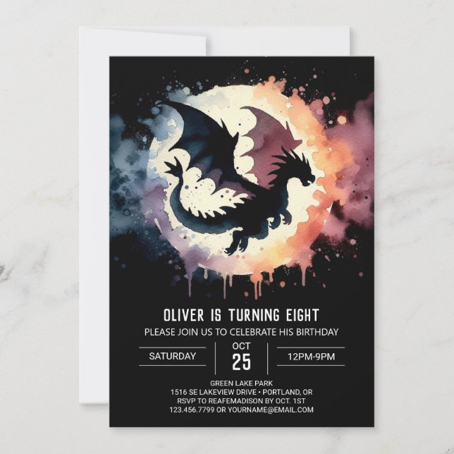 Gemalt Elegant Dragon Geburtstag Einladung (Vorderseite)