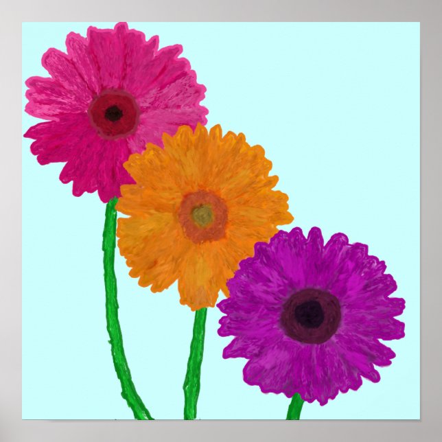 Gemalt Gerbera Daisies Poster (Vorne)