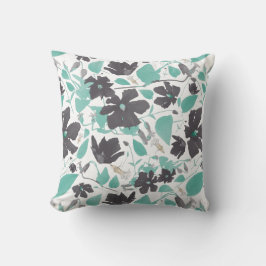 Gemalt grau Aquamarine Aquarellfarben Clematis, fl Kissen