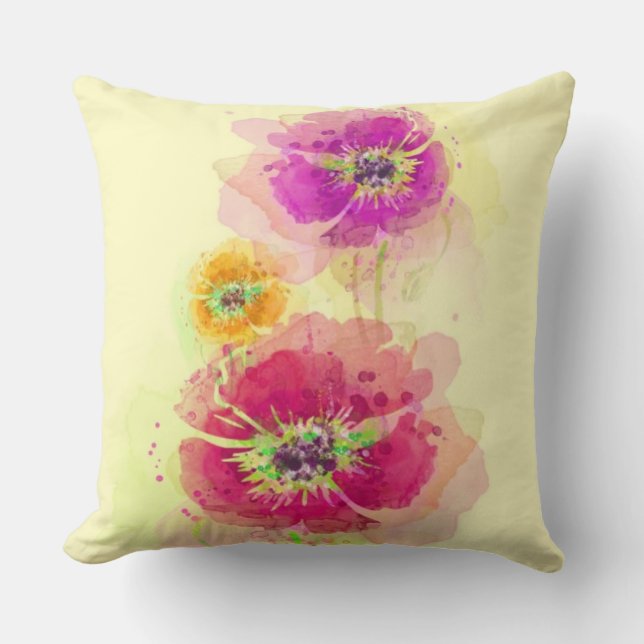 Gemalte Aquarellmohnblumen 2 Kissen (Vorderseite)