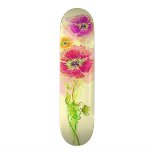 Gemalte Aquarellmohnblumen 2 Skateboard