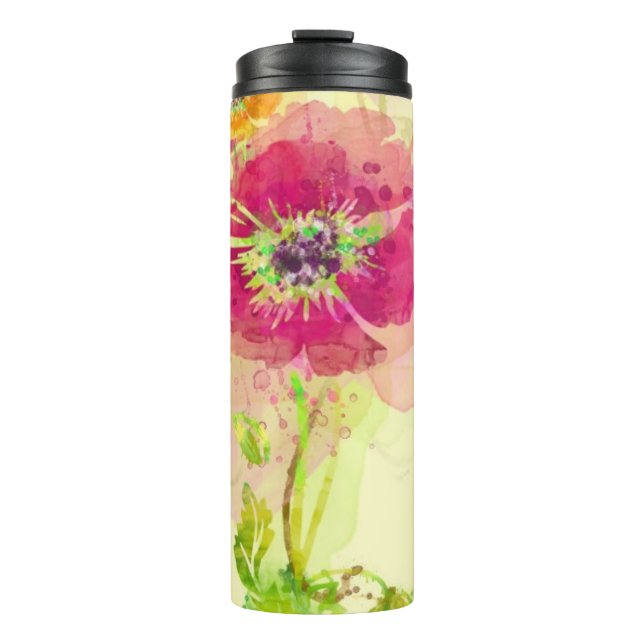 Gemalte Aquarellmohnblumen 2 Thermosbecher (Vorderseite)