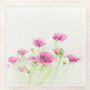 Gemalte Aquarellmohnblumen 3 Glasuntersetzer