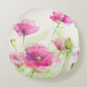 Gemalte Aquarellmohnblumen 3 Rundes Kissen