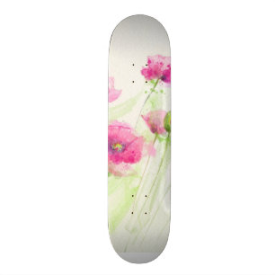 Gemalte Aquarellmohnblumen 3 Skateboard