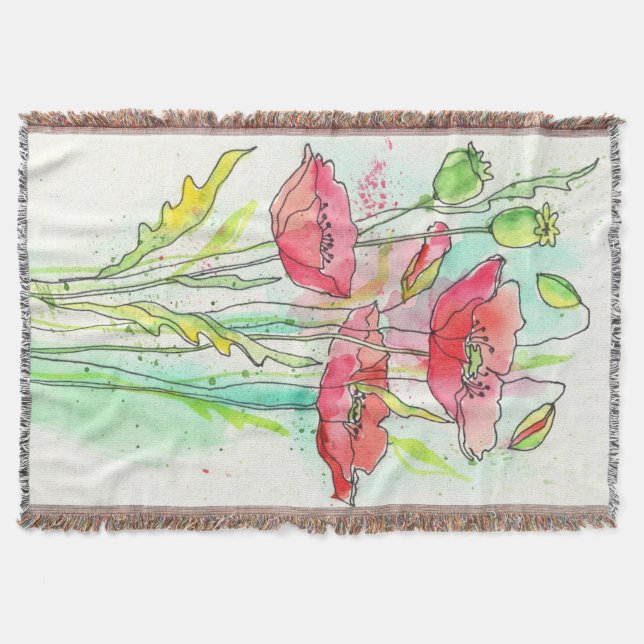 Gemalte Aquarellmohnblumen Decke (Vorderseite)