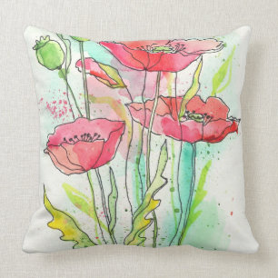 Gemalte Aquarellmohnblumen Kissen