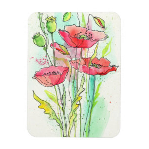 Gemalte Aquarellmohnblumen Magnet