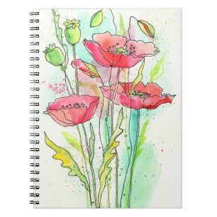 Gemalte Aquarellmohnblumen Notizblock