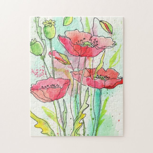 Gemalte Aquarellmohnblumen Puzzle (Vertikal)