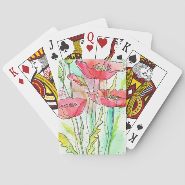 Gemalte Aquarellmohnblumen Spielkarten (Rückseite)
