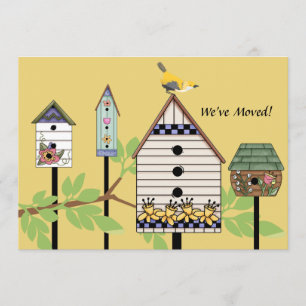Gemalte Birdhouses, die Mitteilung bewegen Ankündigung