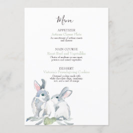 Gemalte Blätter und Watercolor Woodland Bunny Menu Menükarte