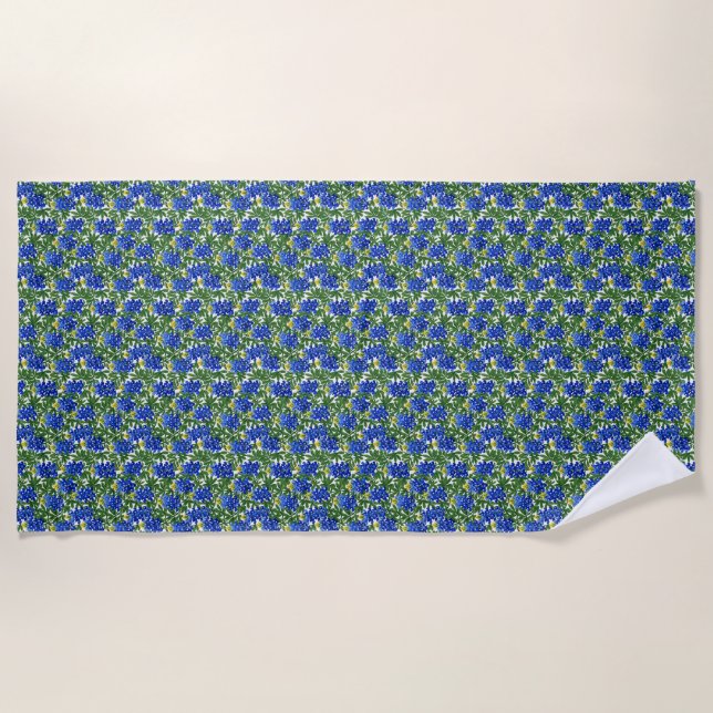 Gemalte Blaue Blütenkunst Strandtuch (Vorderseite)
