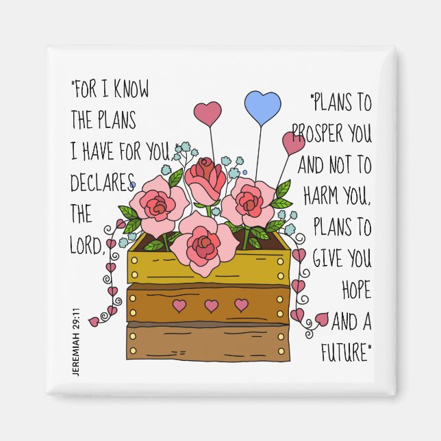 Gemalte Blume, Vers aus Jeremiah 29:11 Magnet (Vorne)