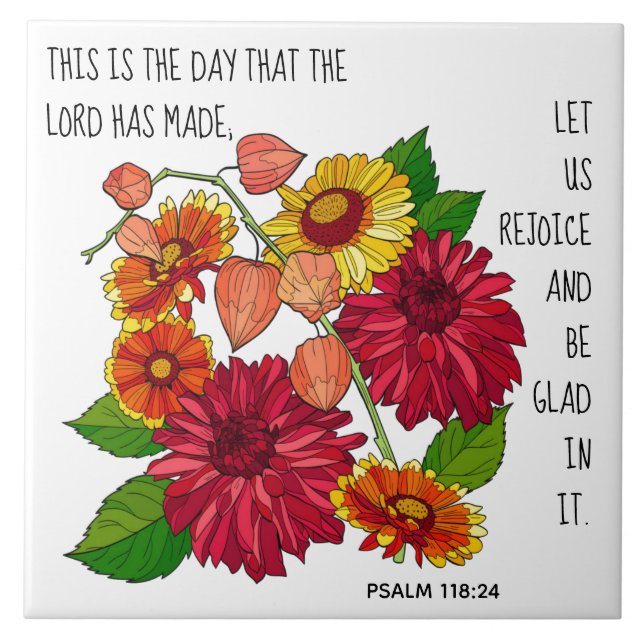 Gemalte Blume, Vers. aus Psalm 118:24 Fliese (Vorderseite)