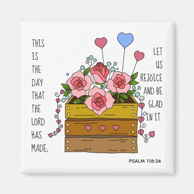 Gemalte Blume, Vers. aus Psalm 118:24 Magnet (Vorne)