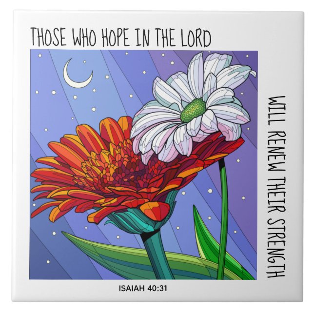 Gemalte Blume, Vers von Isaiah 40:31 Fliese (Vorderseite)