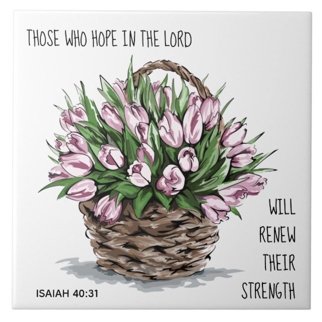 Gemalte Blume, Vers von Isaiah 40:31 Fliese (Vorderseite)