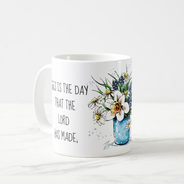 Gemalte Blume, Vers. von Psalm 118:24 Kaffeetasse (Vorderseite Links)