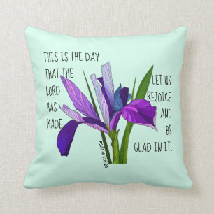 Gemalte Blume, Vers. von Psalm 118:24 Kissen