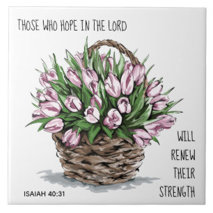 Gemalte Blumen, Vers aus Jesaja 40:31 Fliese